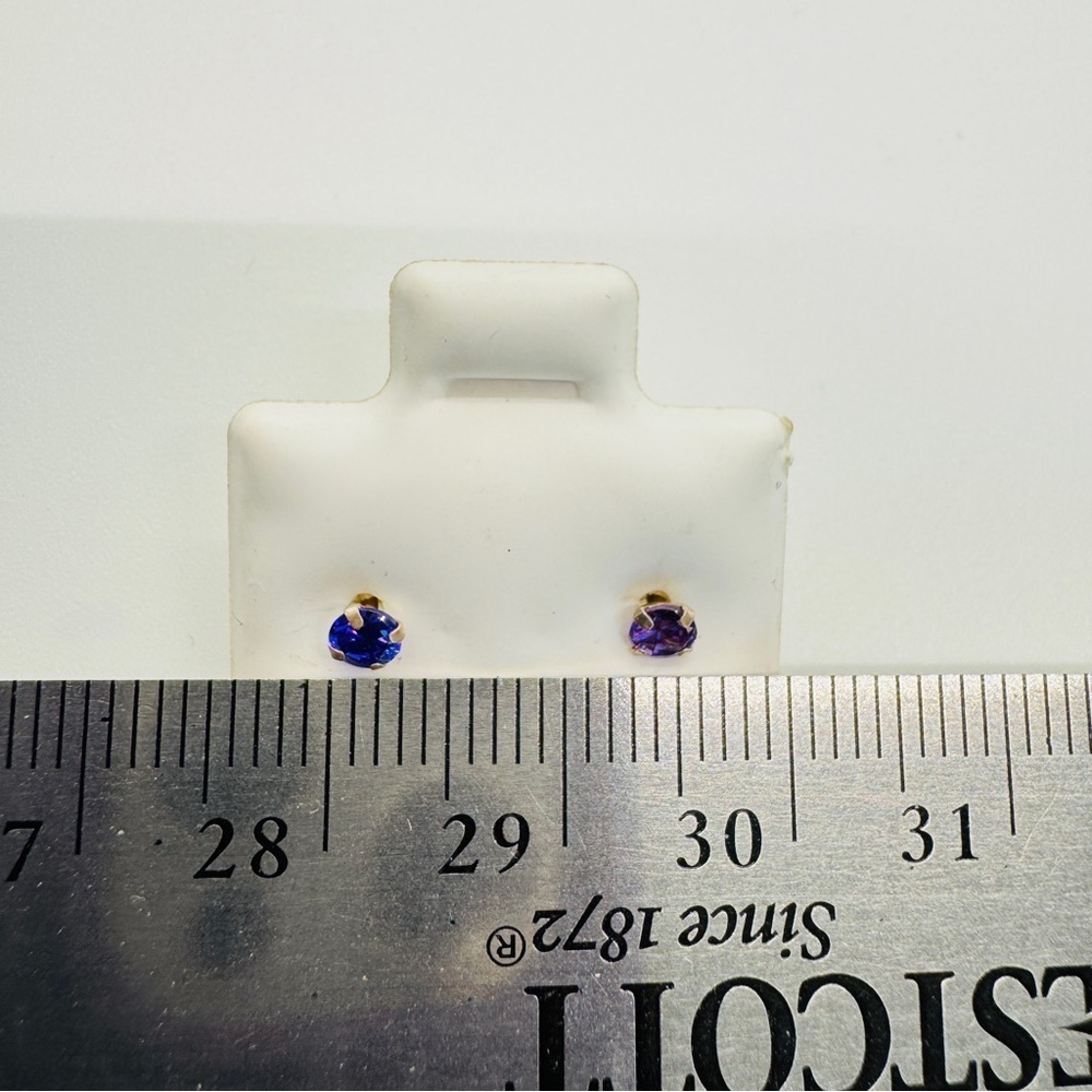 3 Pairs of Sterling Silver Stud Earrings Bundle - Purple, Blue, Silver - Picture 4 of 5